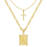 Conjunto de Collares de Oro con Inicial y Cruz