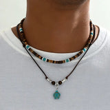 Lujoso collar para hombre con cuentas de turquesa y ojo de tigre