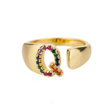 Anillo de Oro con Letra Personalizada (Ajustable)