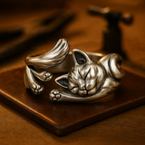 Anillo Vintage de Gato en Plata (Ajustable)