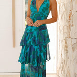 Vestido con Estampado Floral y Escote Profundo