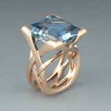 Anillo Vintage Oro Rosa con Zirconia Azul