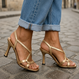 Sandalias Doradas Elisabetta | Tacón Bajo
