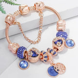 Pulsera en plata rosa y cristal azul