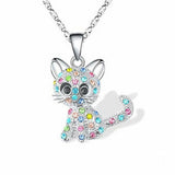 Collar plateado con gatitos y circonitas de colores