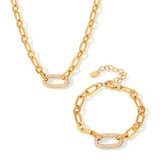 Conjunto de Joyas Cadena Eslabón Pavé | Oro