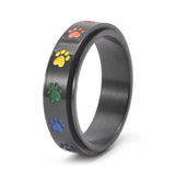 Anillo Giratorio Antiestrés Con Huellas Arcoíris En Acero Inoxidable