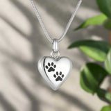 Collar con urna conmemorativa para mascotas – Colgante en forma de corazón con grabado de una pata