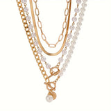 Conjunto Collar Perla & Cadena Serpiente Vintage | Oro