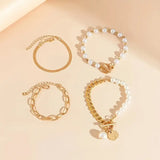 Conjunto 4 Pulseras – Serpiente, Perlas & Eslabones | Oro