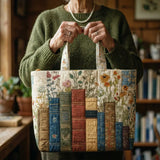 Bolsa Acolchada Artesanal - Libros y Flores