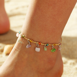 Pulsera de Tobillo en cristal Multicolor y Oro