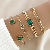 Conjunto de pulseras con cristales verdes