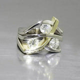 Anillo vintage en oro y plata con circonita