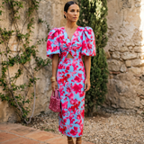 Carla | Vestido Midi Estampado con Mangas Abullonadas