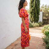 Carla | Vestido Midi Estampado con Mangas Abullonadas