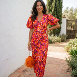 Carla | Vestido Midi Estampado con Mangas Abullonadas